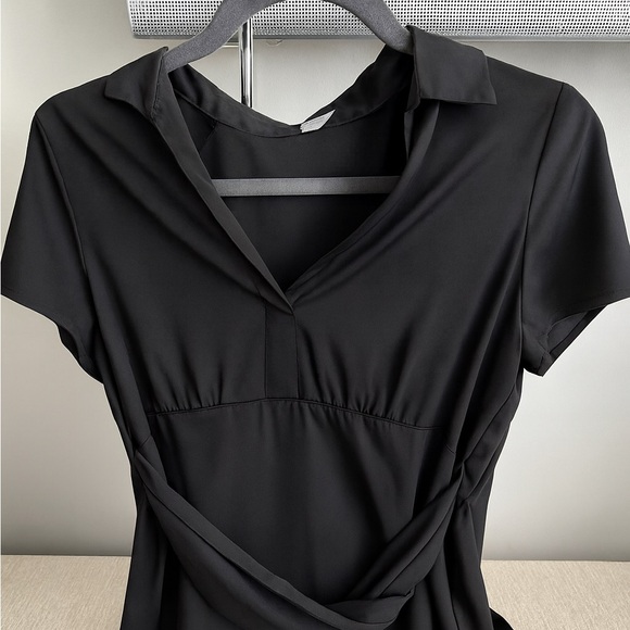 Ann Taylor’ Black Wrap Blouse Size 14 – Short Sleeve Tie Waist Top Made in China - Picture 8 of 13